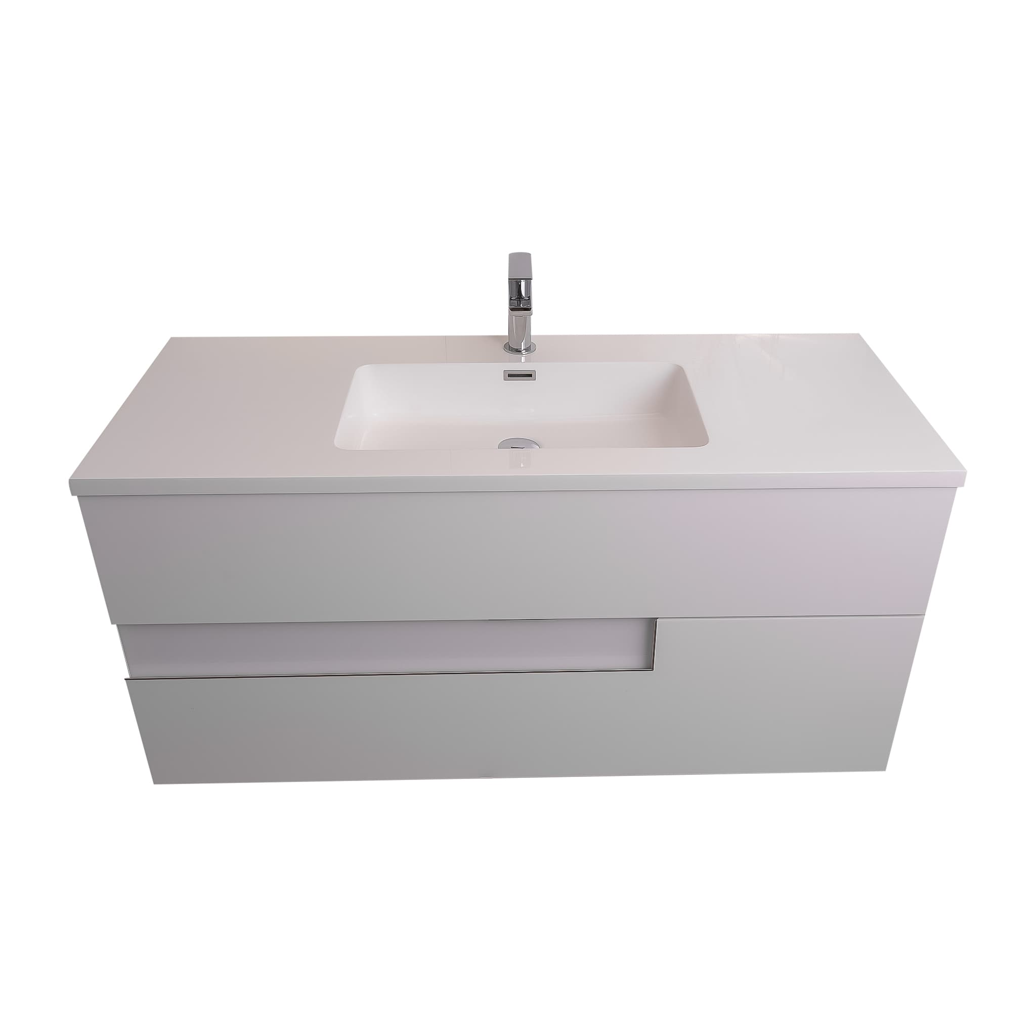 Vision 47.5 White High Gloss Cabinet, Square Cultured Marble Sink, Wall Mounted Modern Vanity Set