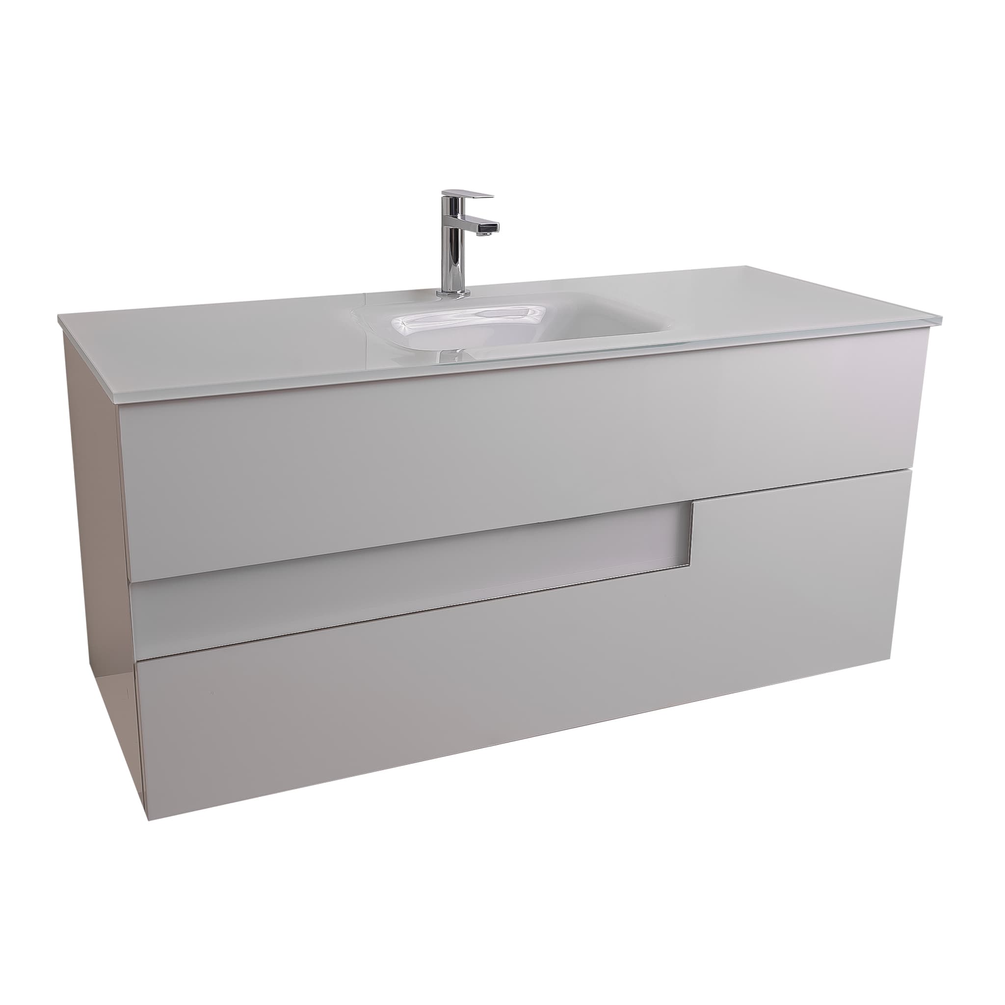 Vision 47.5 White High Gloss Cabinet, White Tempered Glass Sink, Wall Mounted Modern Vanity Set