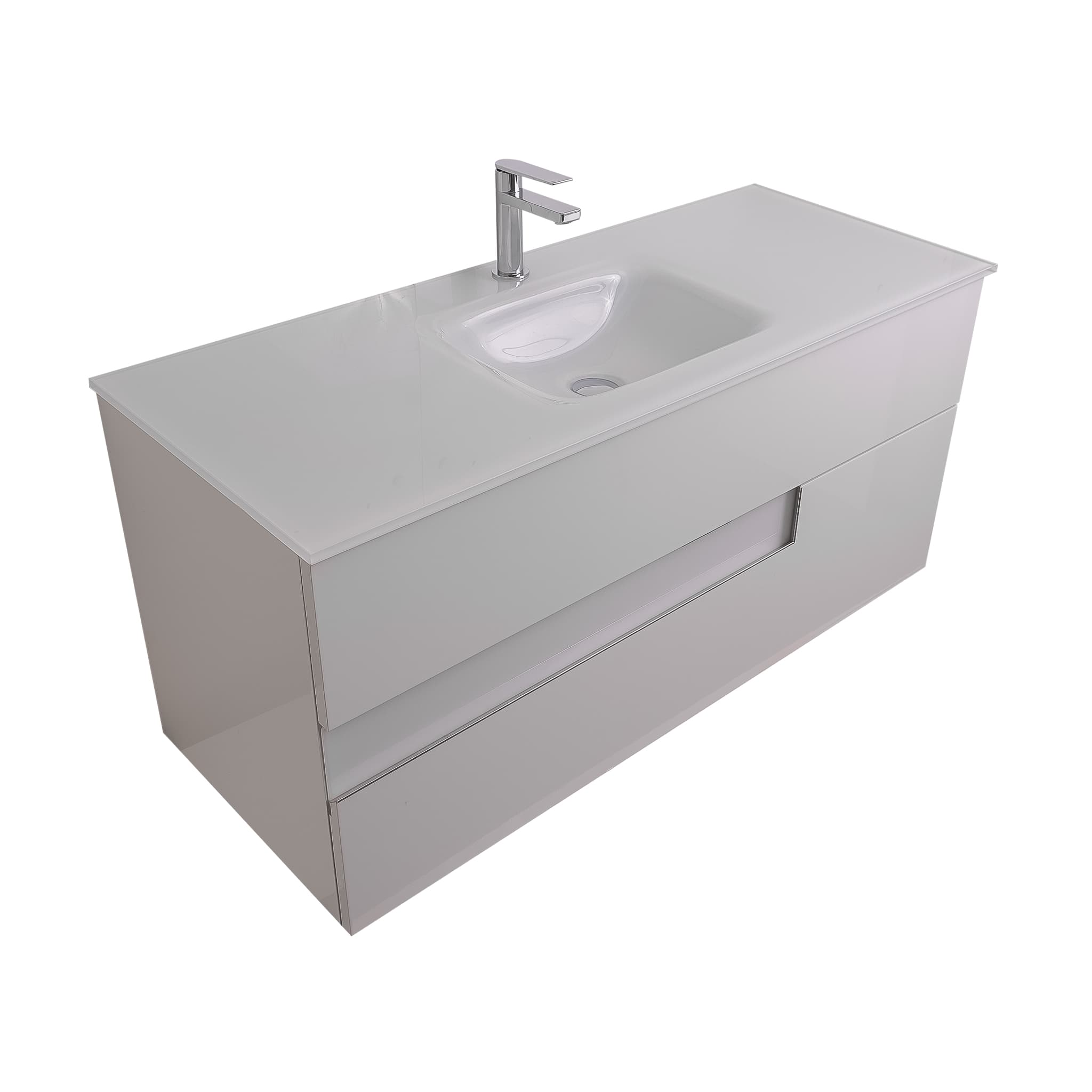 Vision 47.5 White High Gloss Cabinet, White Tempered Glass Sink, Wall Mounted Modern Vanity Set