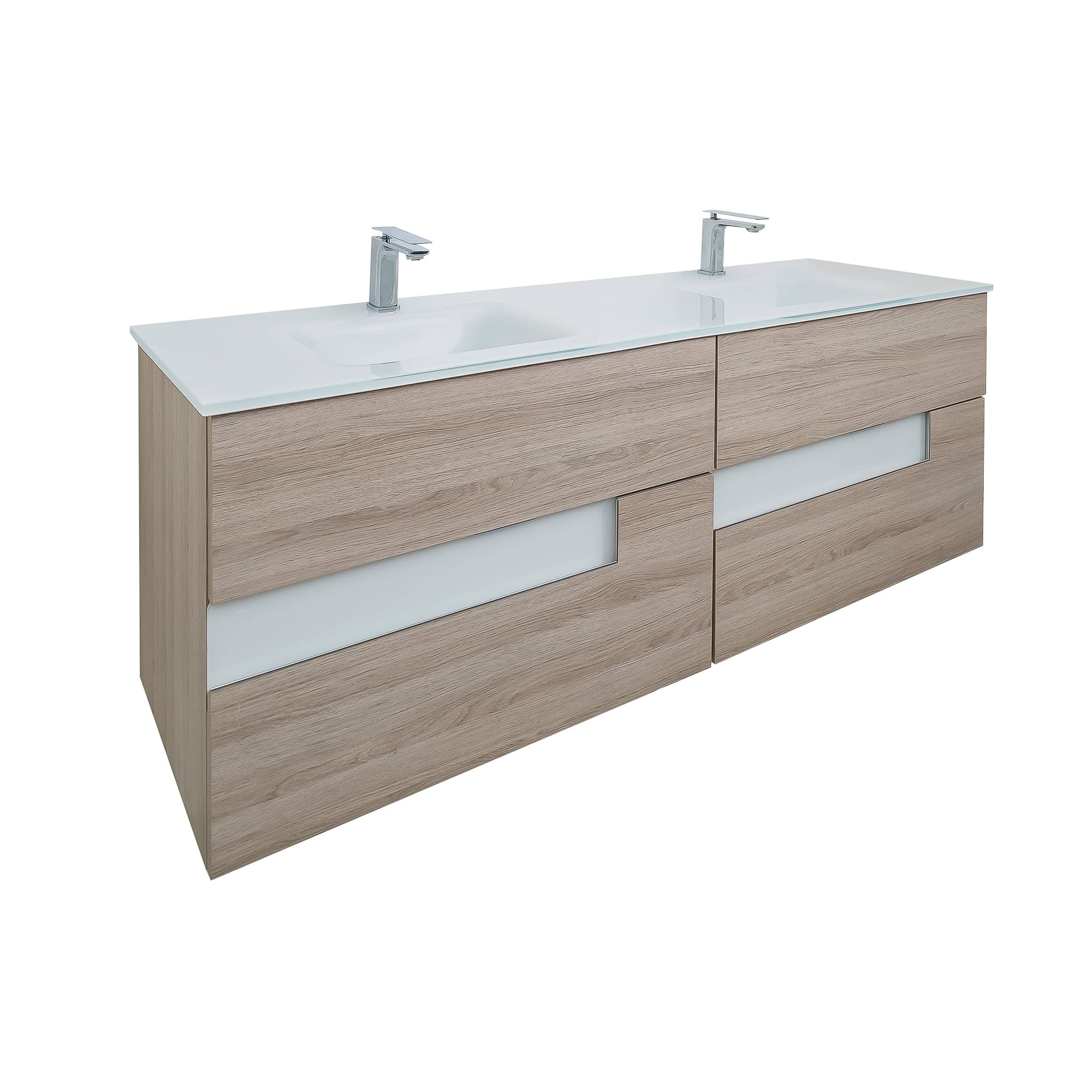 Aquamoon Vision 62.5" Double Sink Wall Mounted Vanity Set Natural