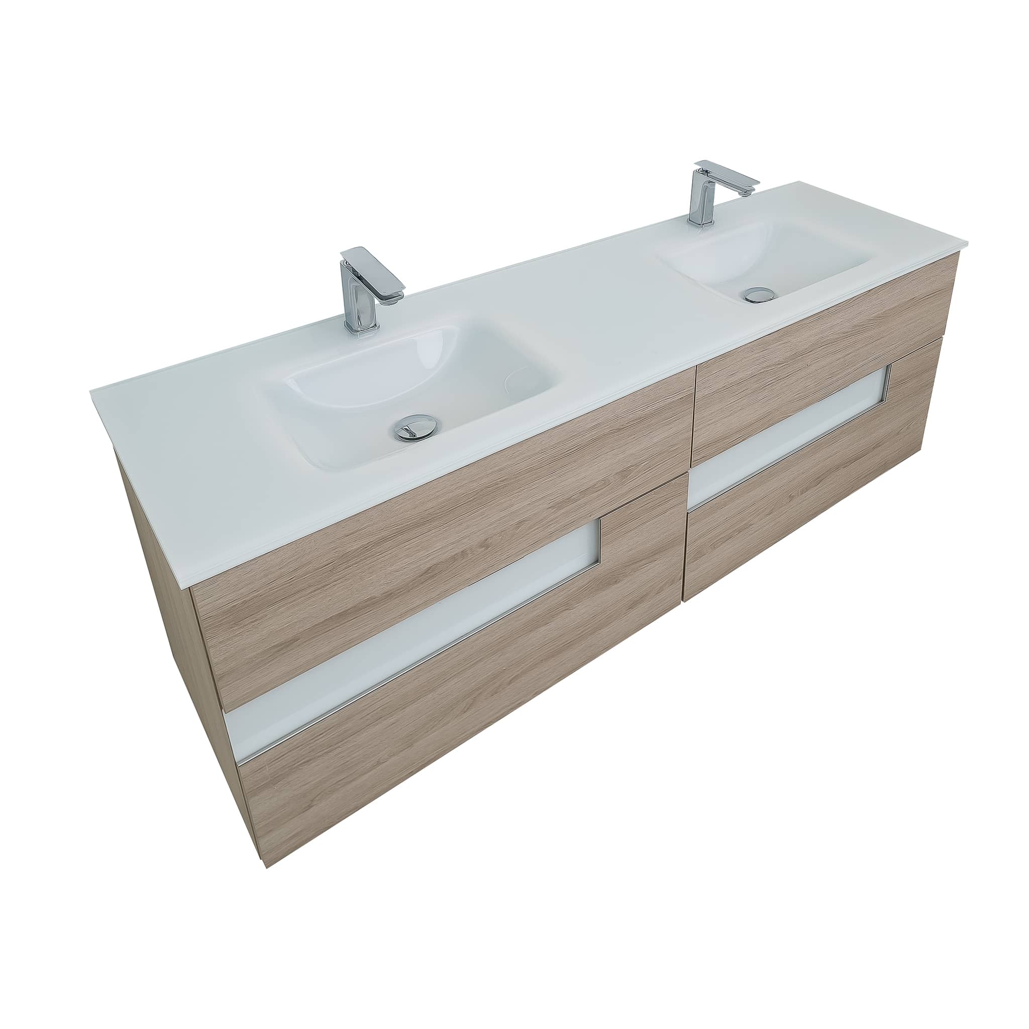 Aquamoon Vision 62.5" Double Sink Wall Mounted Vanity Set Natural