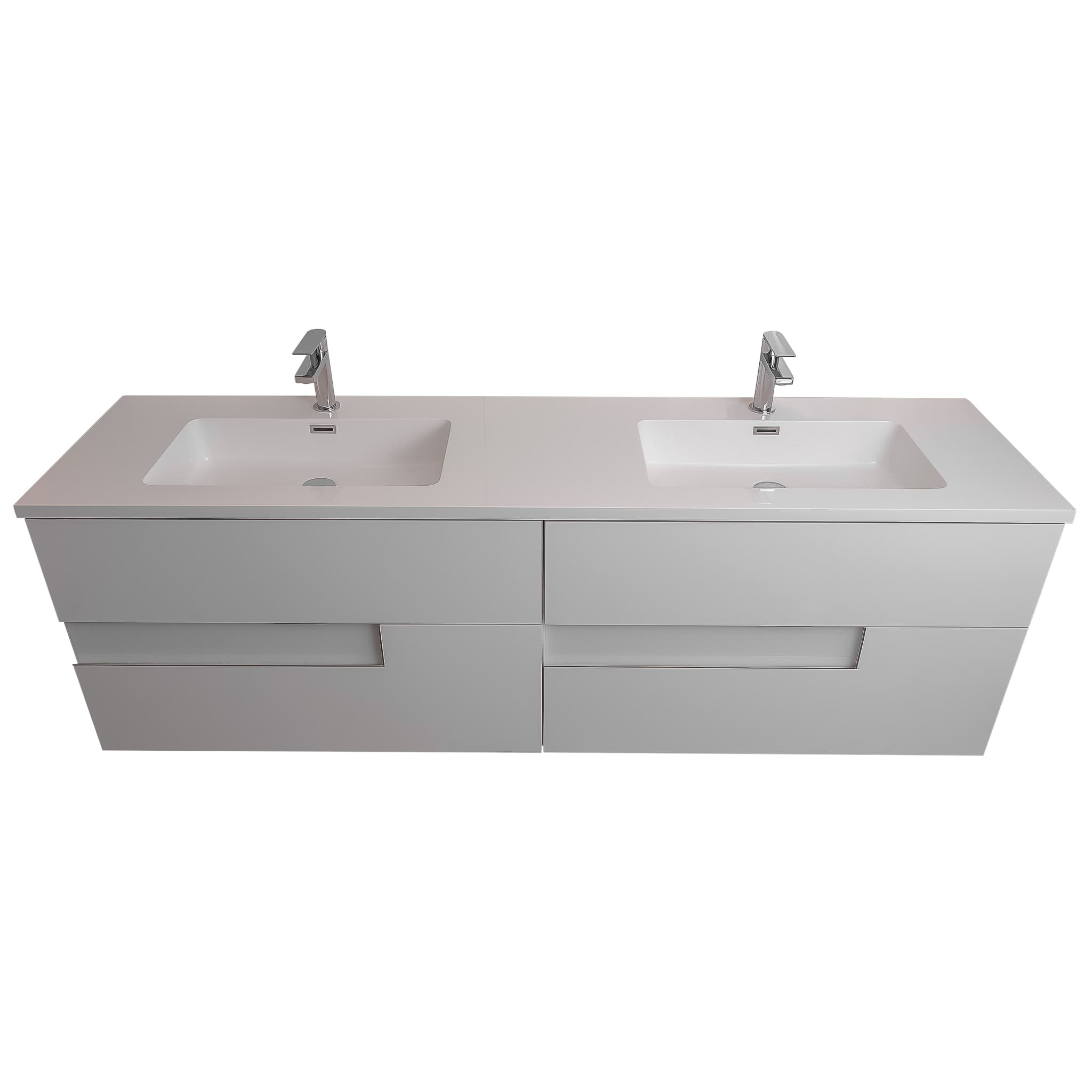 Vision 63 White High Gloss Cabinet, Square Cultured Marble Double Sink, Wall Mounted Modern Vanity Set