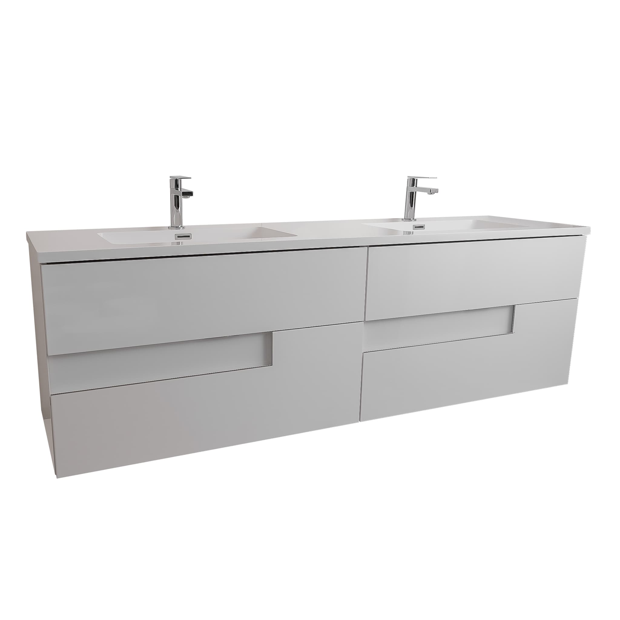 Vision 72 White High Gloss Cabinet, Square Cultured Marble Double Sink, Wall Mounted Modern Vanity Set